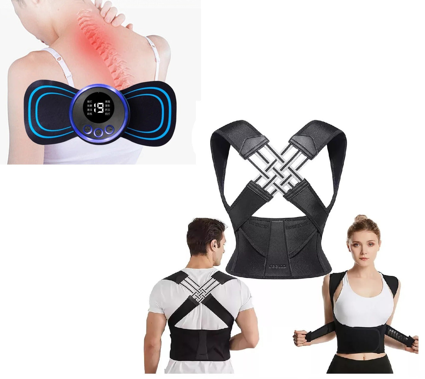 Combo Corrector De Postura Pro Elite y Masajeador Portátil