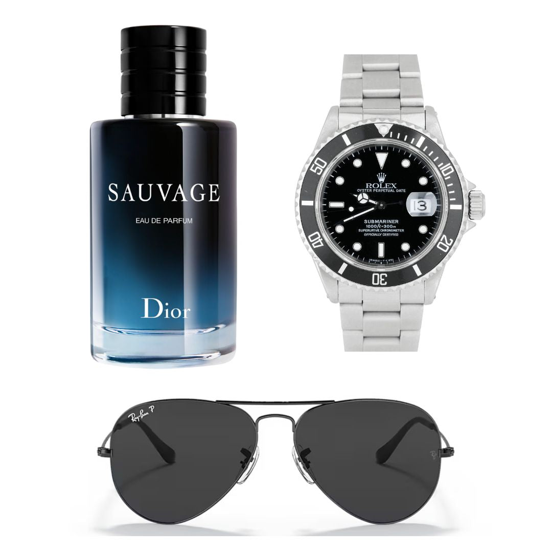 Kit Perfume Sauvage + Rolex Sea-Dweller + Gafa Rayban Aviator